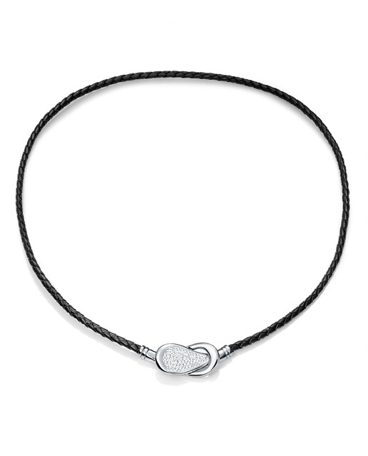 Imagen 0 de Collar Chic de acero y piel negra con circonitas