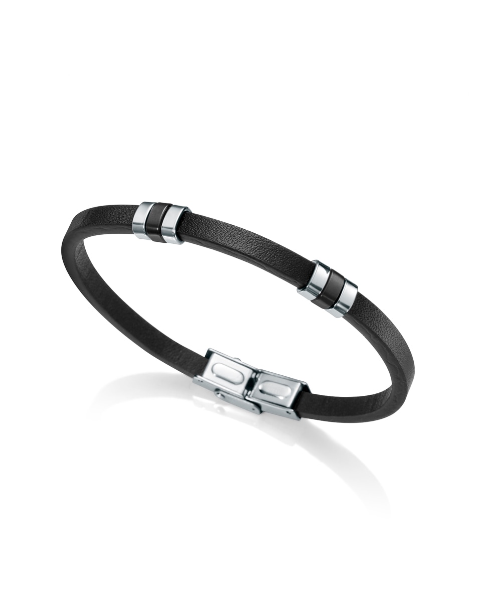 Imagen 0 de Pulsera de hombre heat de piel negra con componentes de acero ip negro