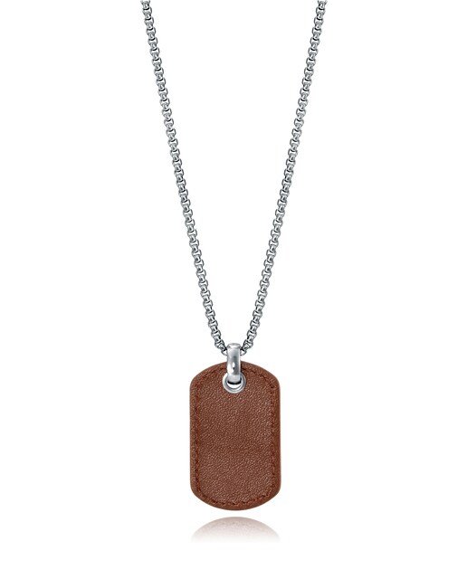 Imagen 0 de Colgante de hombre Magnum de acero y placa con piel marrón