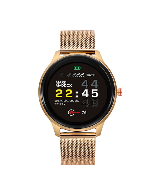 Imagen 0 de Smartwatch SMARTNOW de aluminio ip dorado y malla milanesa con correa de caucho blanca de recambio