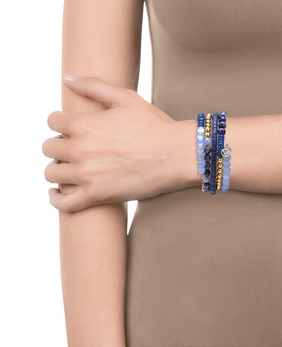 Pulsera Chic de acero dorado con piedras en azules Azul-2