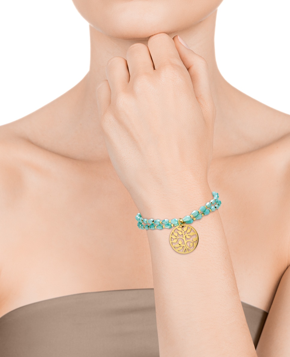 Imagen 2 de Pulsera chic de acero dorado con piedras azules y motivo del árbol de la vida - Azul celeste Azul celeste