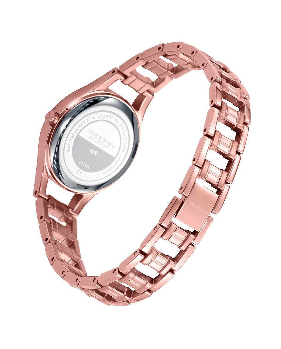 Reloj de mujer Air tres agujas de acero Ip rosa y esfera rosa