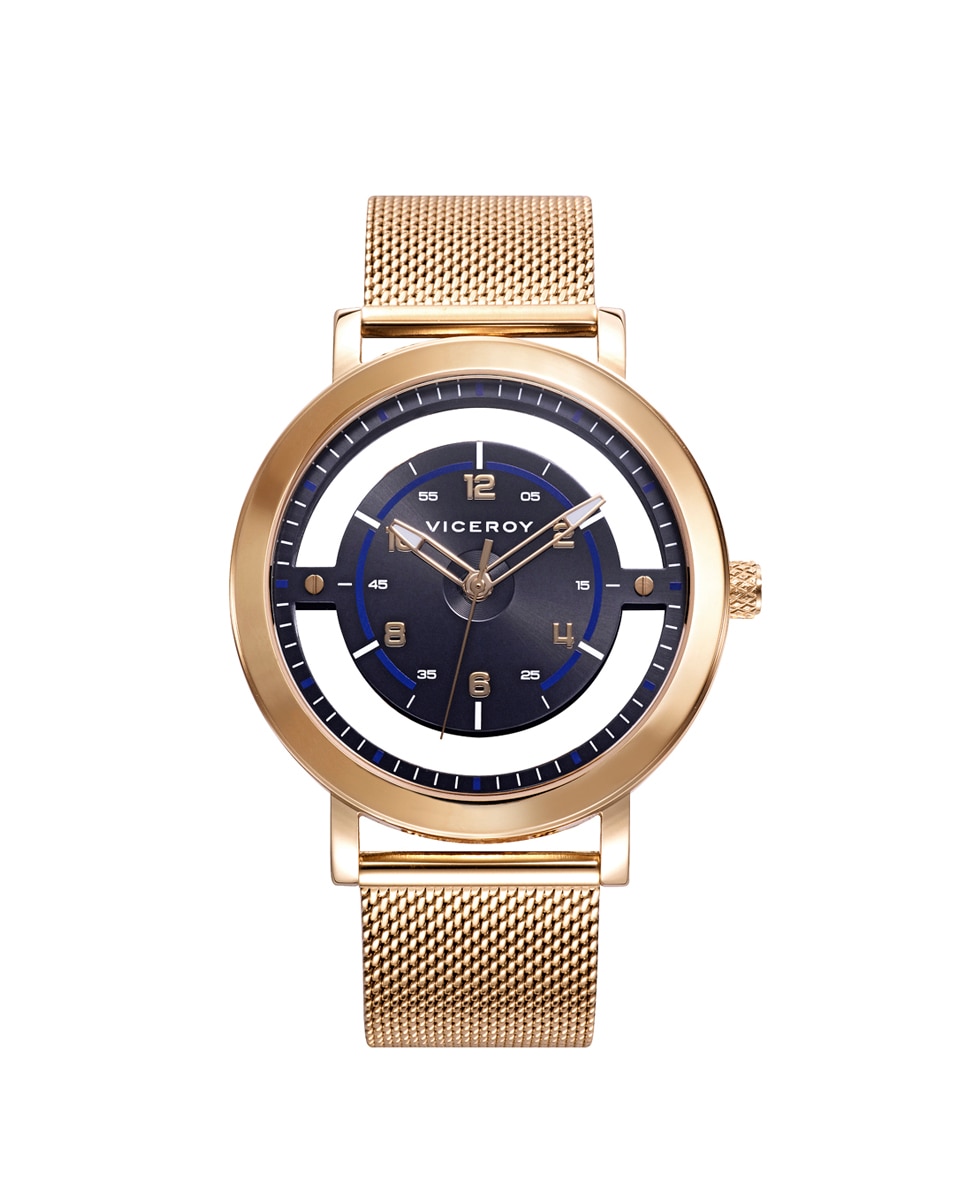 Reloj de hombre Beat tres agujas de acero Ip dorado con malla