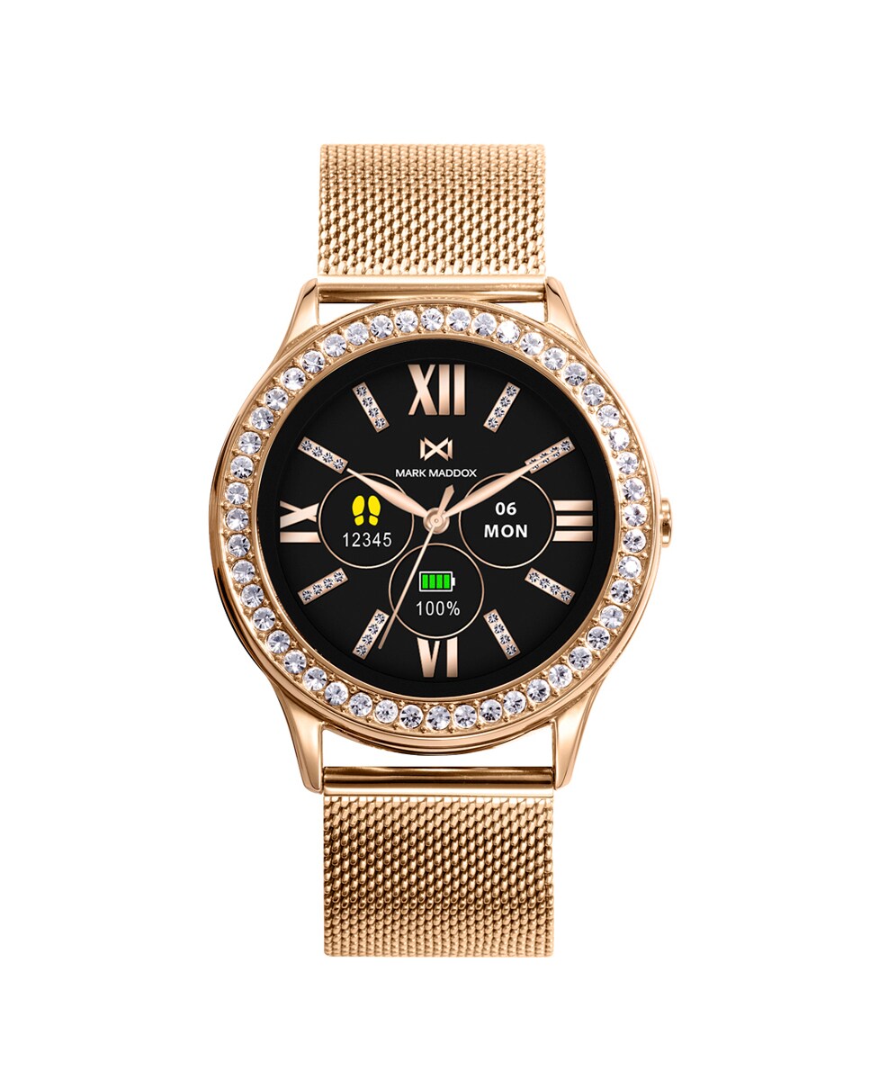 Smartwatch de mujer SMARTNOW de aluminio en ip dorado con piedras en bisel y correa de silicona Blanco-2