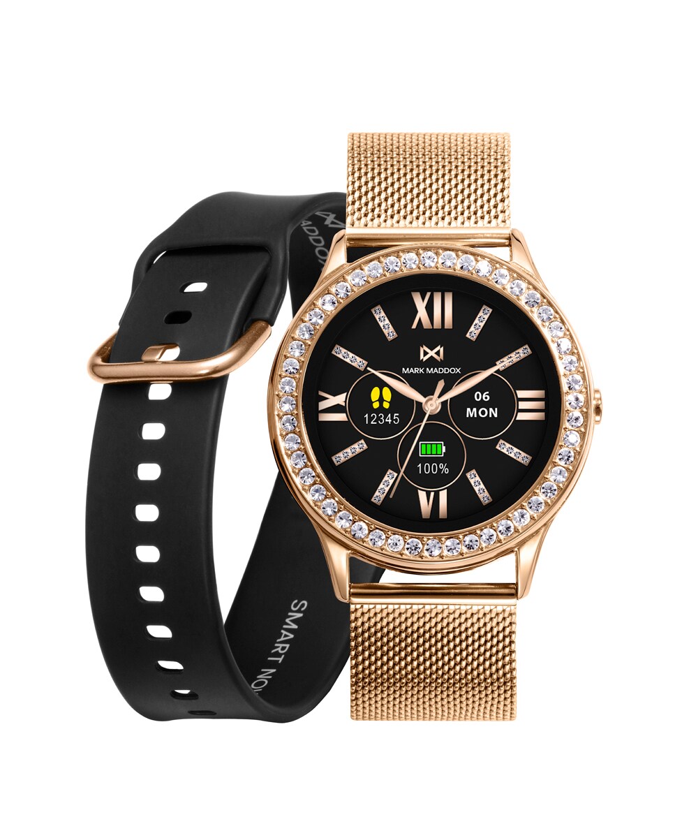 Smartwatch de mujer SMARTNOW de aluminio en ip dorado con piedras en bisel y correa de silicona Blanco-3