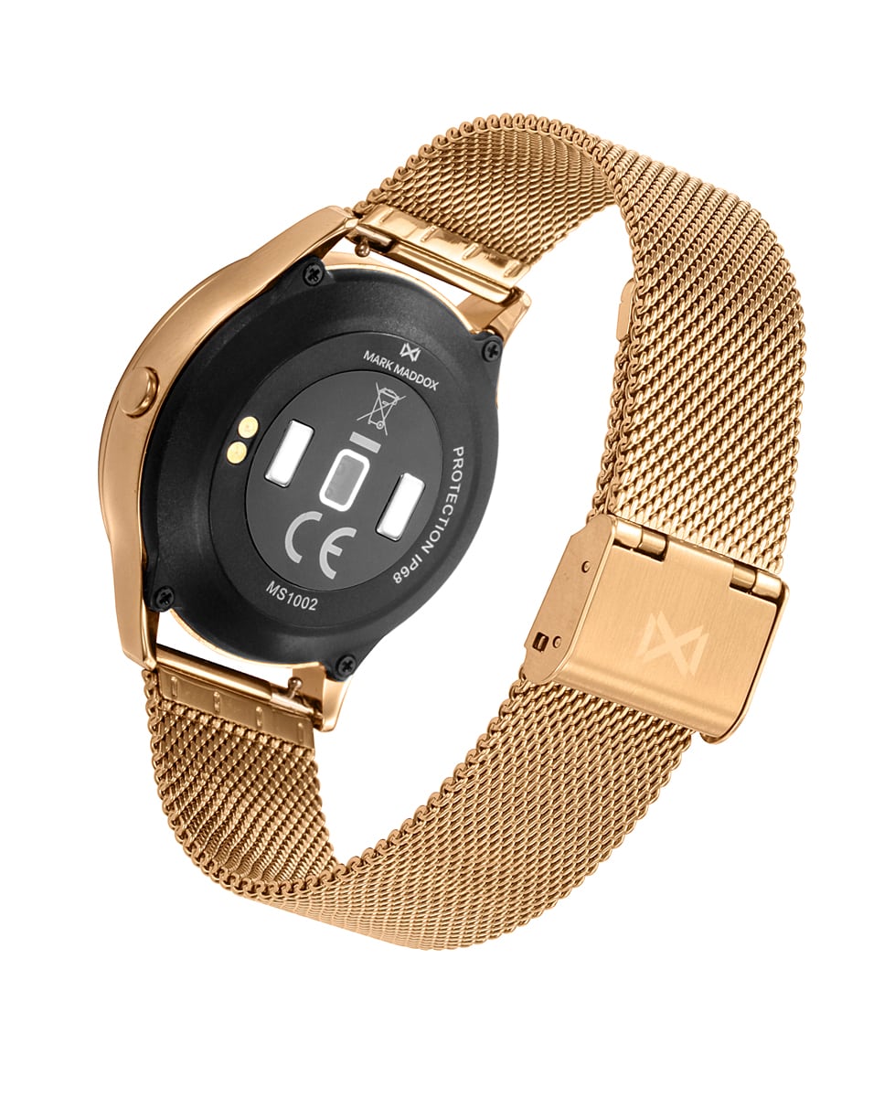 Smartwatch de mujer SMARTNOW de aluminio en ip dorado con piedras en bisel y correa de silicona Blanco-4