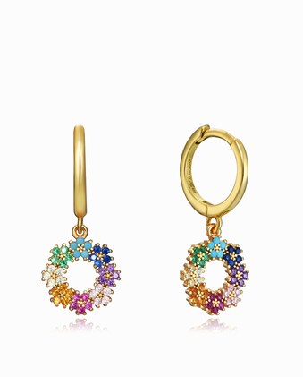 Pendientes Largos De Plata De Ley 925 Con Amatistas Y Baño De Oro - 4 Cm