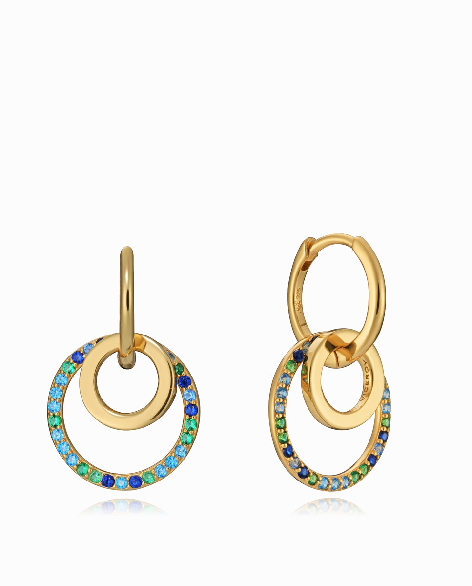 Pendientes elegant de plata de ley con baño de oro, anillas y circonitas verdes - Viceroy - Verde Verde-1