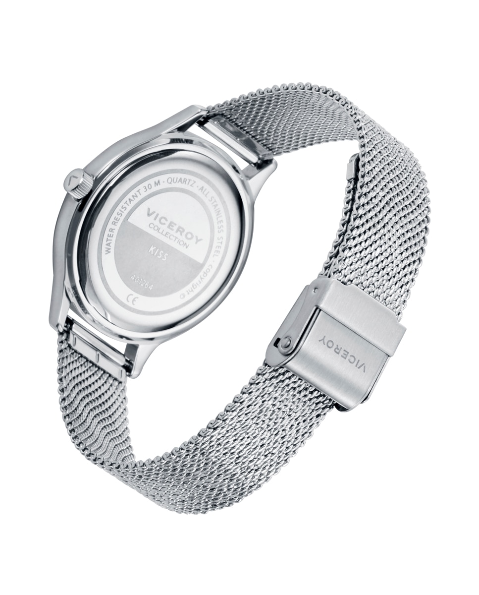 Imagen 2 de Reloj analógico de mujer kiss de acero con esfera blanca y bisel interior glitter con circonitas - Plata mate Plata mate