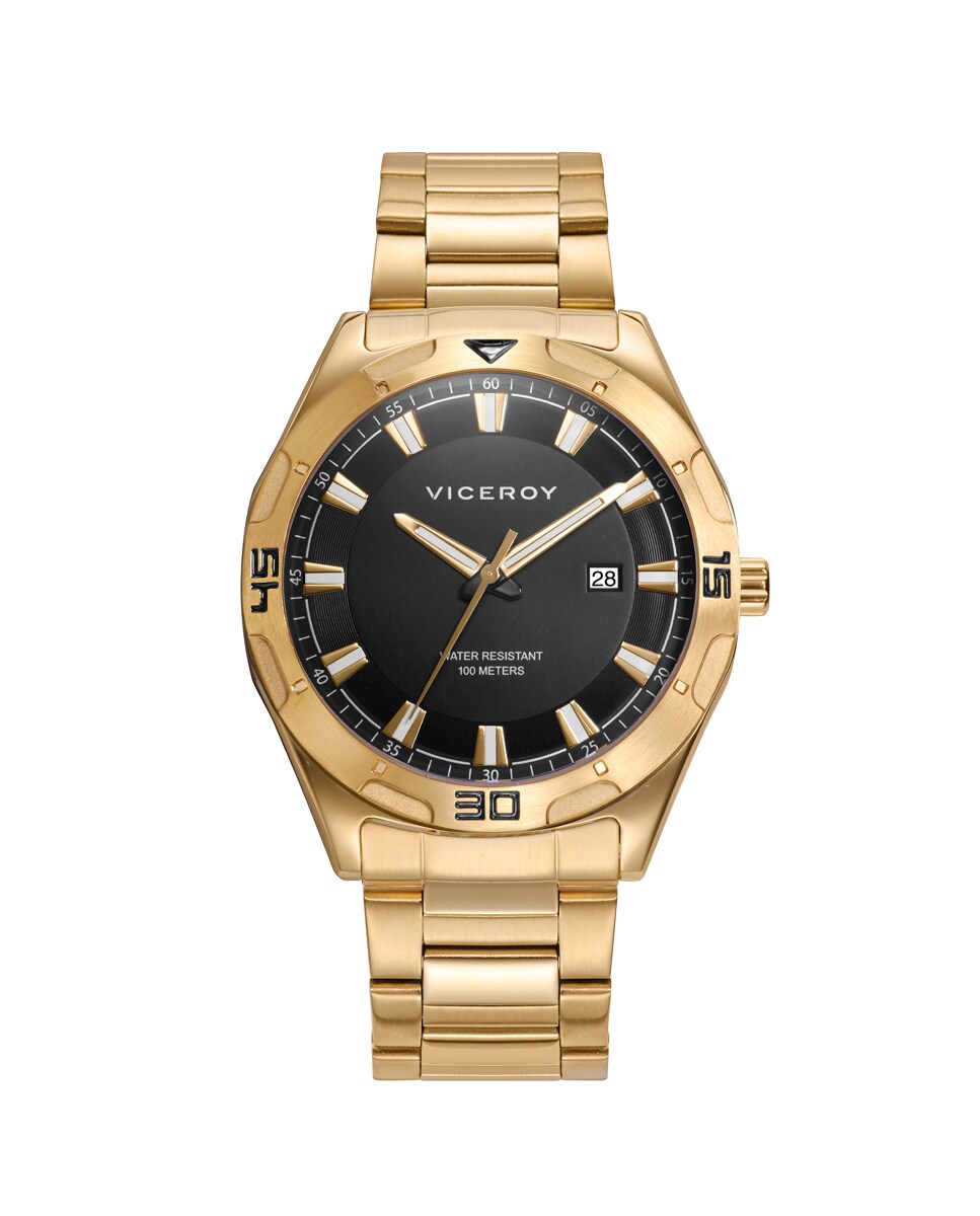 Reloj de hombre Heat de acero con esfera negra y correa IP dorado