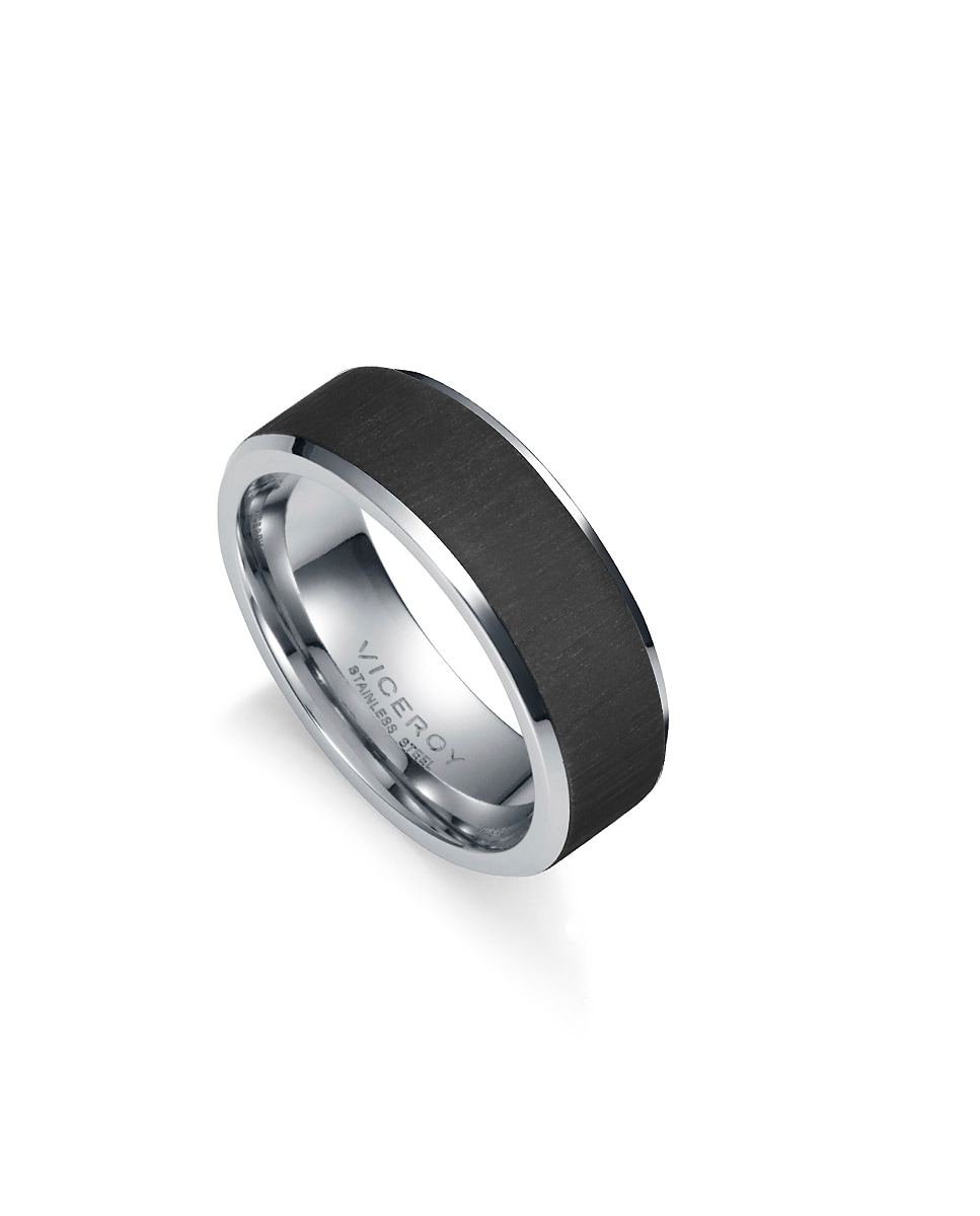 Anillo de hombre Magnum de acero con textura IP Gun negro 18 Plata