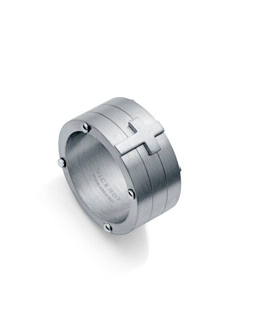 Imagen 0 de Anillo de hombre Beat de acero con cruz y remaches