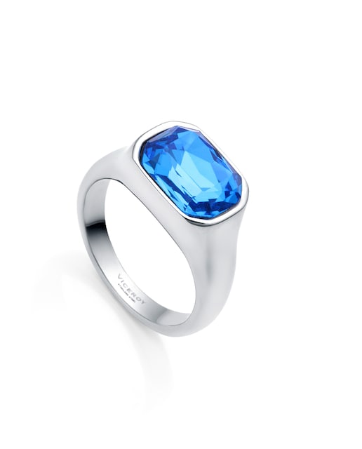 Imagen 0 de Anillo Chic de acero tipo sello con cristal azul