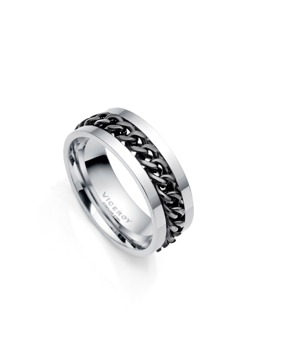 Anillo de hombre Beat giratorio de acero con Ip negro 20 Plata