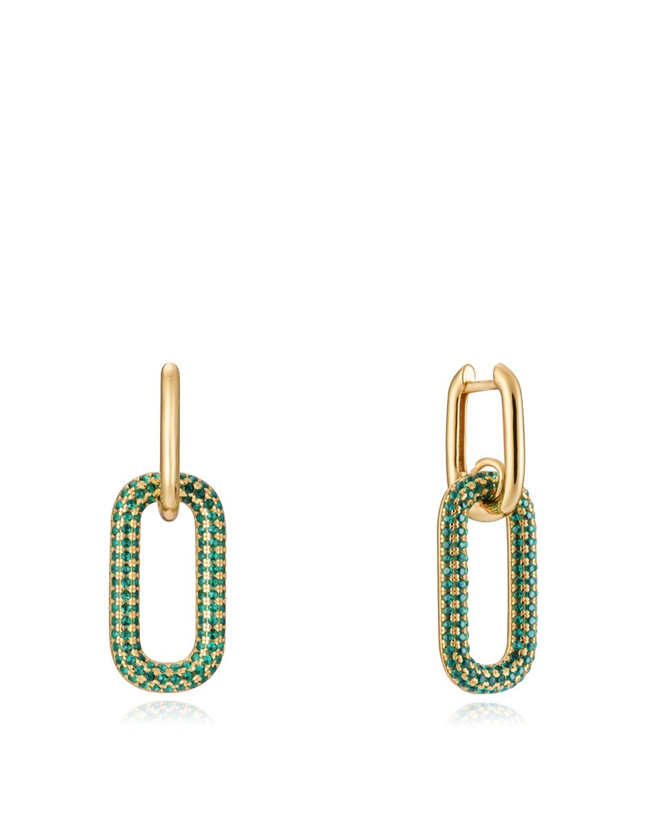 Imagen 0 de Pendientes elegant de plata de ley con baño de oro y circonitas verdes Verde