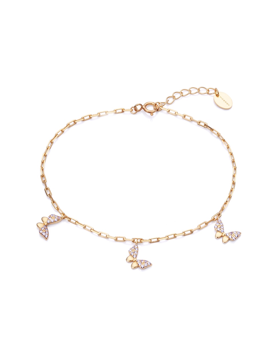 Imagen 0 de Pulsera trend de plata ley con baño de oro y circonitas blancas Dorado