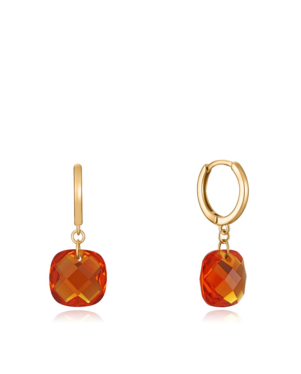 Pendientes Elegant de plata de ley con baño de oro y piedras de cristal en color naranja Naranja-1