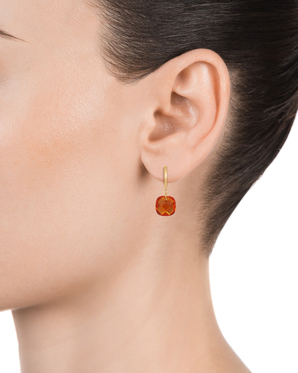 Pendientes Elegant de plata de ley con baño de oro y piedras de cristal en color naranja Naranja-2
