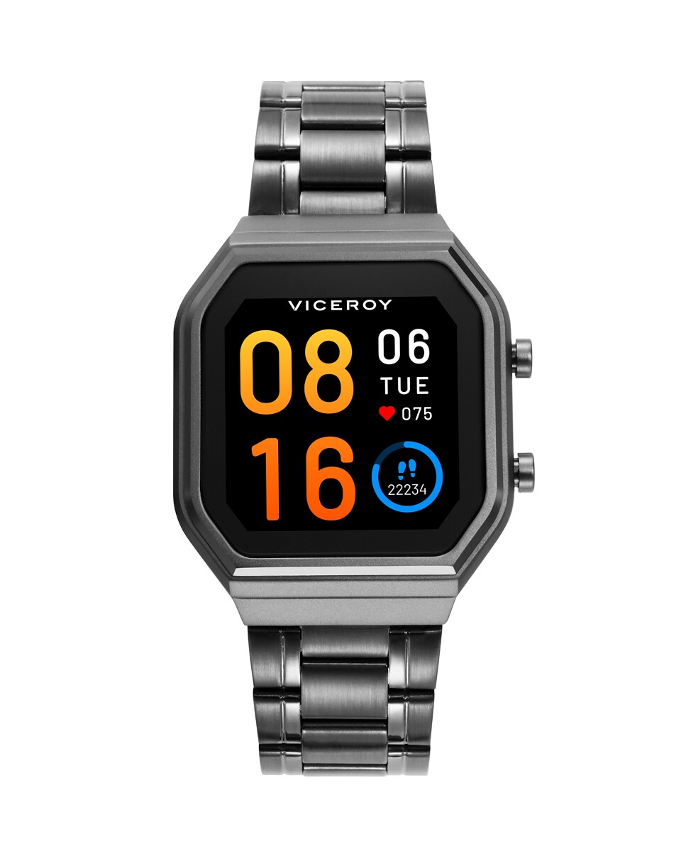 Smartwatch de aluminio gris con brazalete en acero Negro-1
