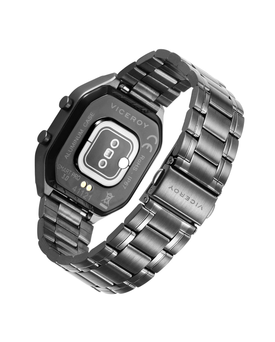 Smartwatch de aluminio gris con brazalete en acero Negro-2