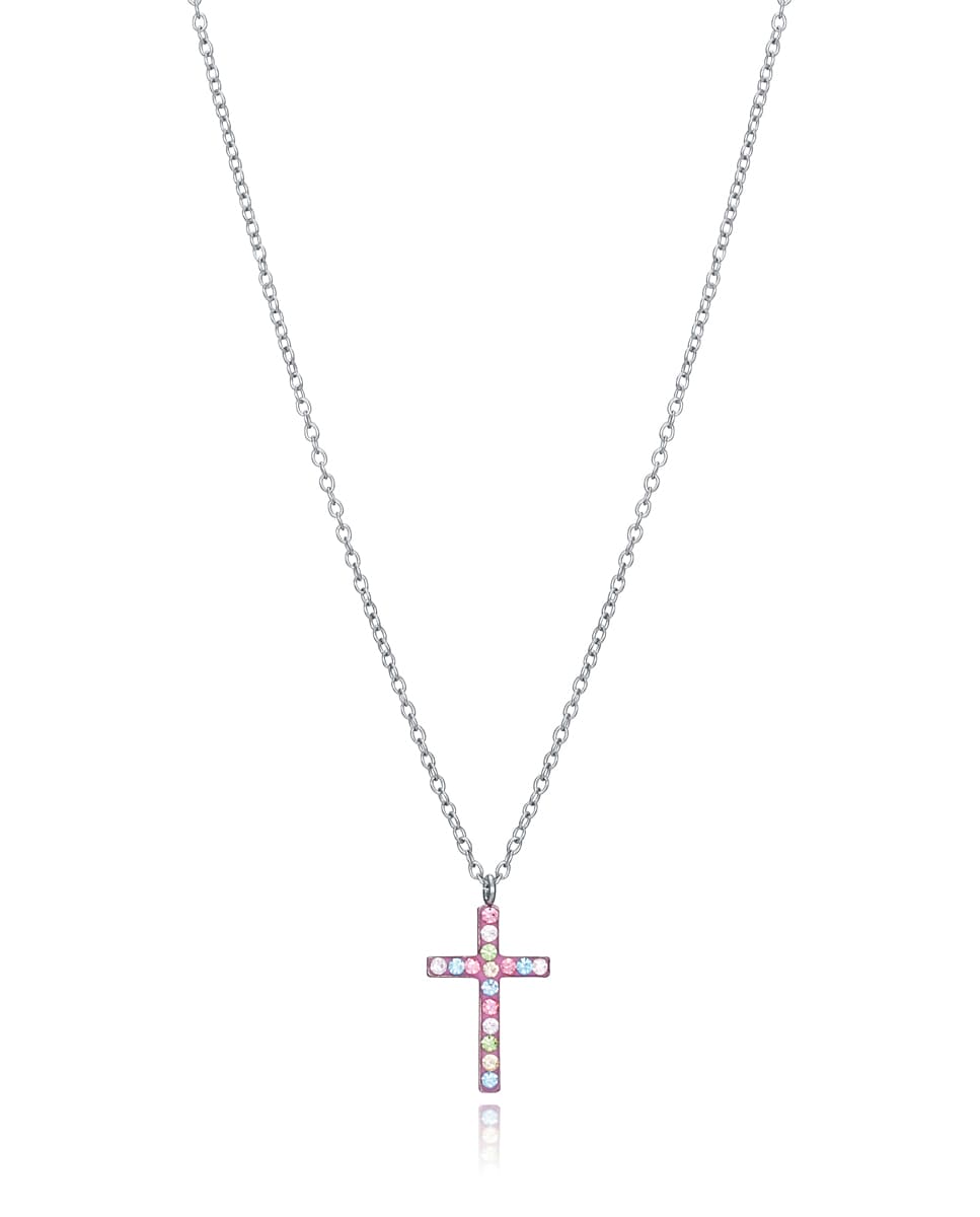 Colgante Sweet de plata bañado en rodio con cruz de circonitas de colores Plata-1