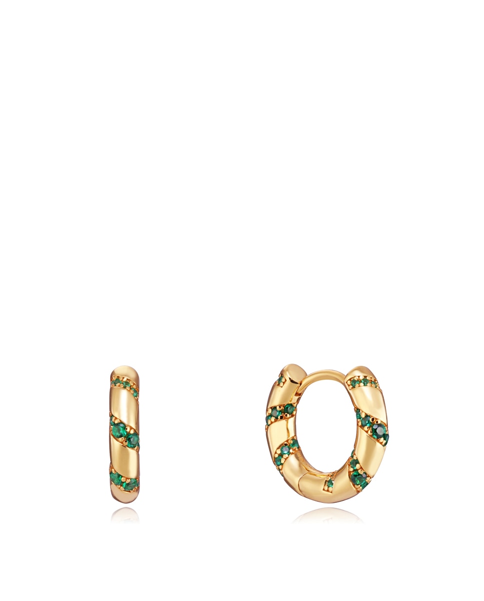 Imagen 0 de Pendientes elegant de plata de ley bañado en oro aro con circonitas verdes Verde