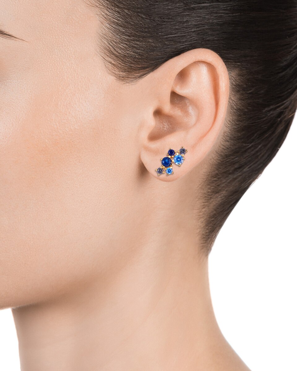 Pendientes trend de plata de ley bañado en oro con circonitas azules y blancas - Viceroy - Azul / Blanco Azul / Blanco-2