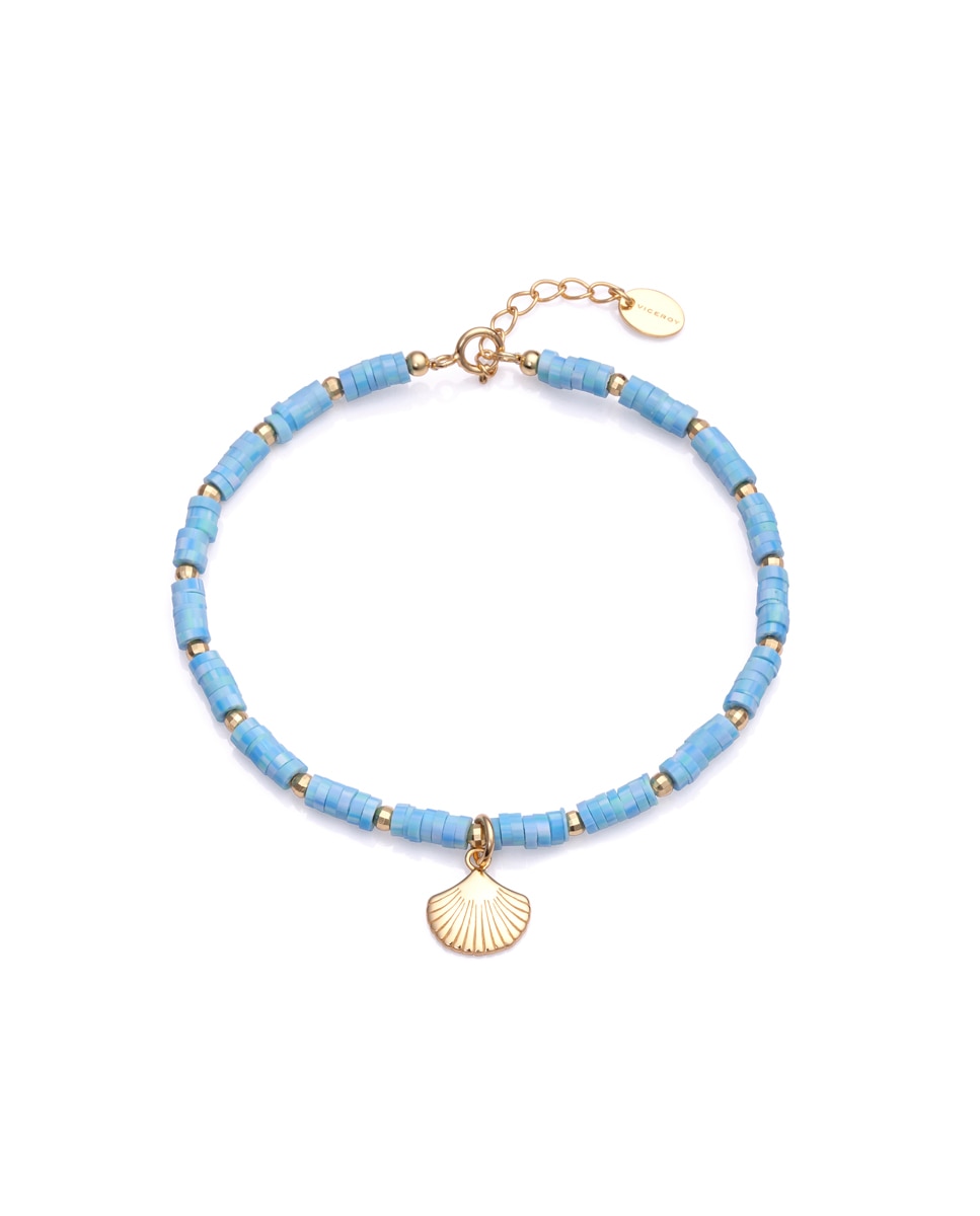 Imagen 0 de Pulsera trend de plata de ley bañada en oro con piedras azules y concha Azul