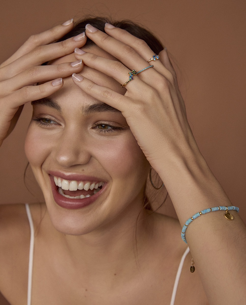 Pulsera trend de plata de ley bañada en oro con piedras azules y concha - Viceroy - Azul Azul-3