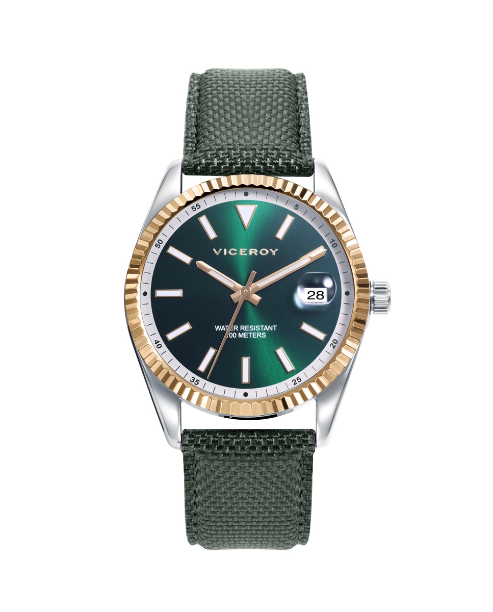 Reloj analógico de hombre chic con esfera verde y correa de nylon verde