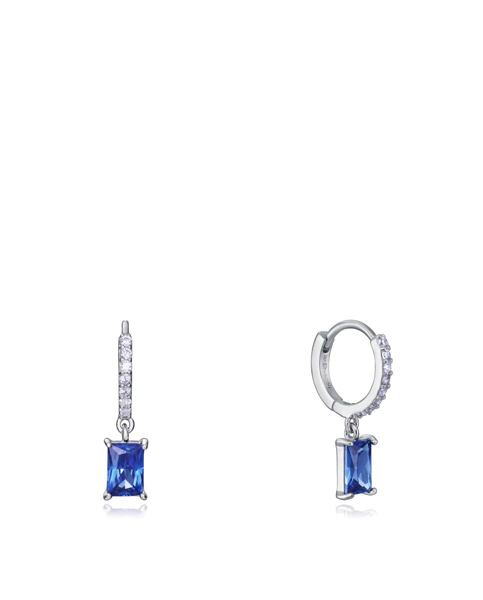Pendientes clásica de plata de ley con baño de rodio, colgante con circonita azul y circonitas blancas - Viceroy - Azul / Blanco Azul / Blanco-1