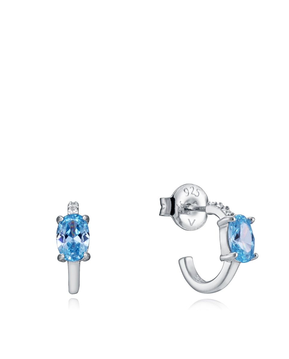 Pendientes clásica de la plata de ley de baño de rodio, aro con circonita color aguamarina y circonitas blancas - Viceroy - Azul claro Azul claro-1
