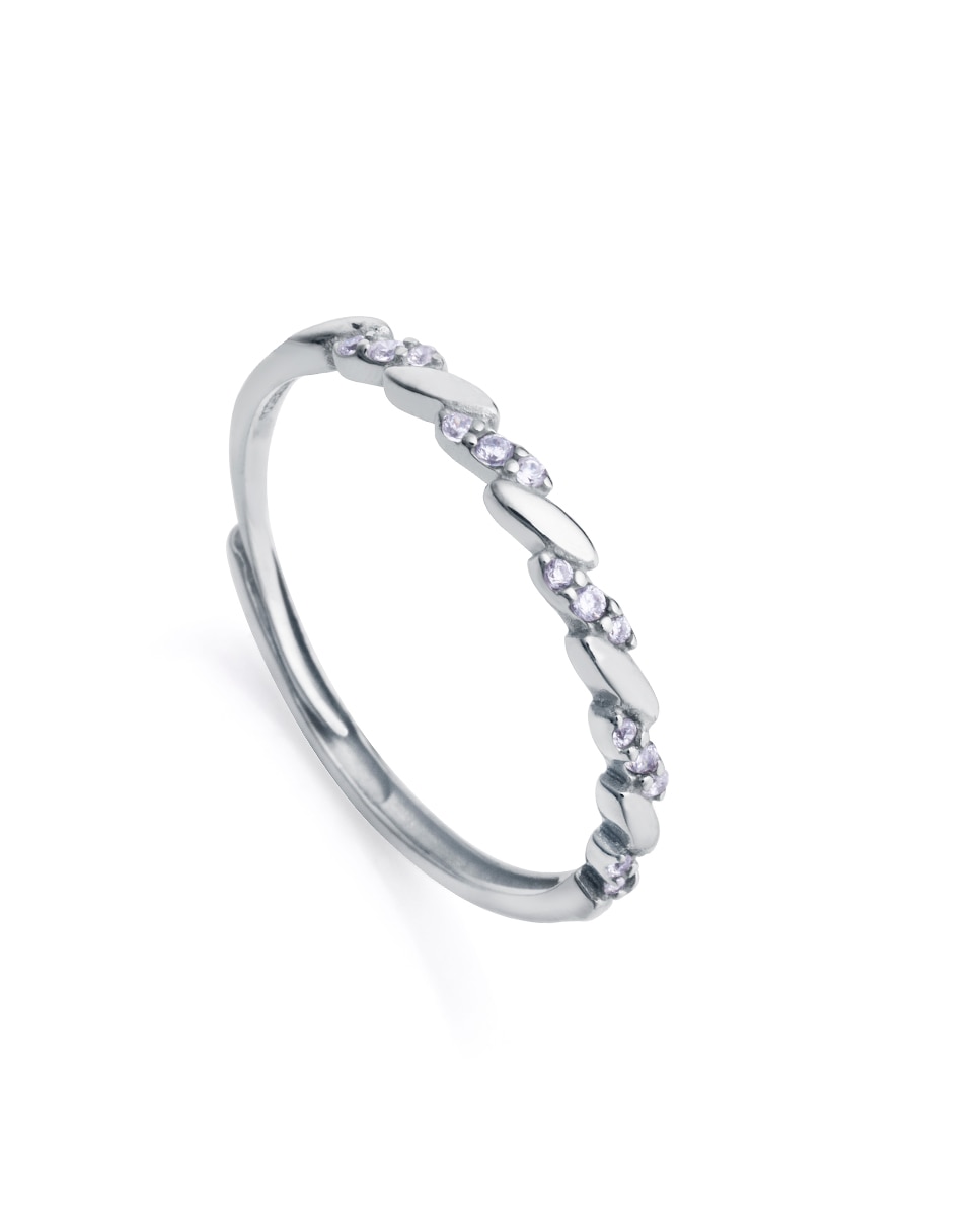 Imagen 0 de Anillo clásica de plata de ley con baño de rodio y circonitas blancas Plateado