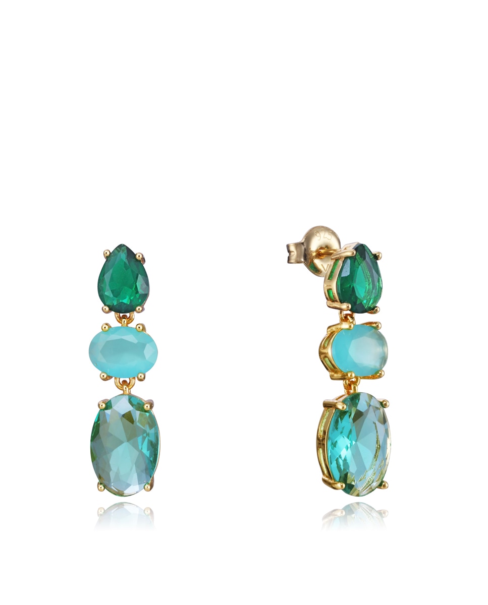 Pendientes elegant de plata de ley con baño de oro y cristales en verde y azul - Viceroy - Multicolor Multicolor-1