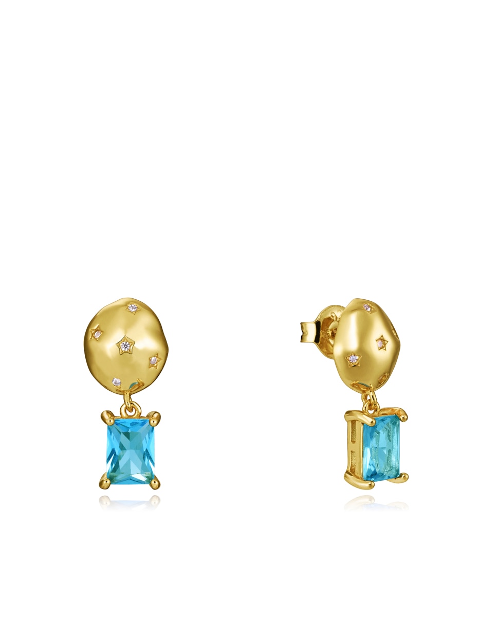 Pendientes elegant de plata de ley con baño de oro, circonitas blancas y colgante de cristal azul - Viceroy - Azul / Amarillo Azul / Amarillo-1