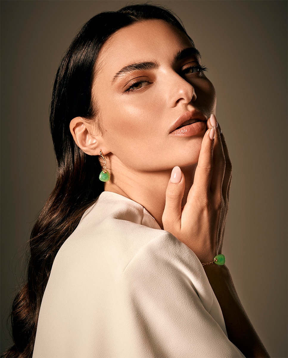 Pendientes elegant de plata de ley con baño de oro y colgante de piedra natural calcedonia - Viceroy - Verde Verde-2
