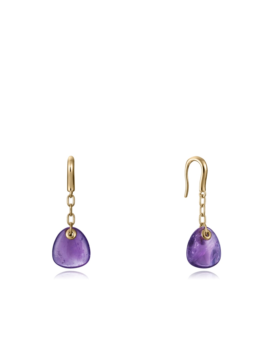 Imagen 0 de Pendientes elegant de plata de ley con baño de oro y colgante de piedra natural amatista Morado