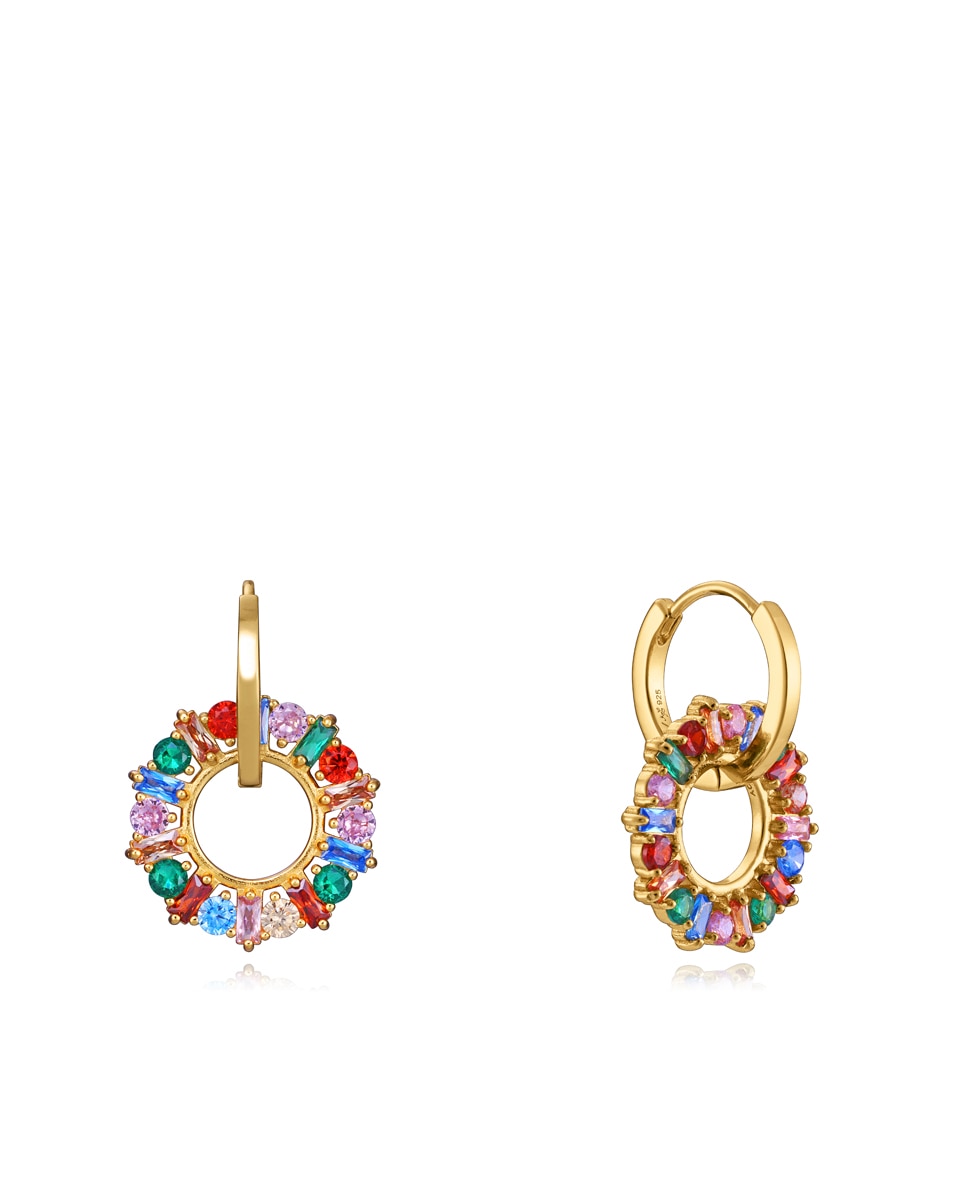 Pendientes elegant de plata de ley con baño de oro , criolla con aro colgante con circonitas de colores - Viceroy - Multicolor Multicolor-1