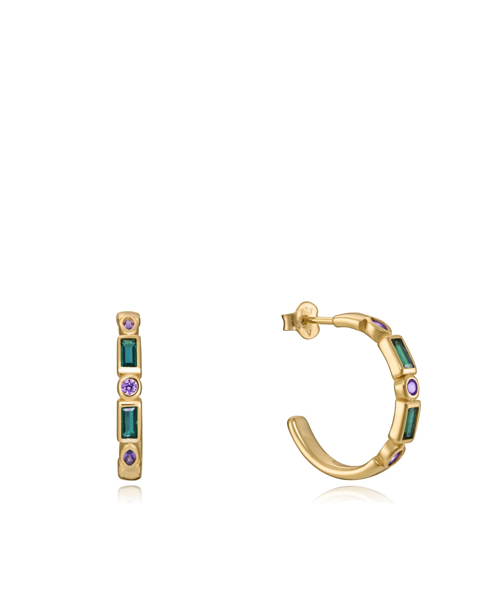 Pendientes elegant de plata de ley con baño de oro y circonitas verdes y violetas - Viceroy - Multicolor Multicolor-1