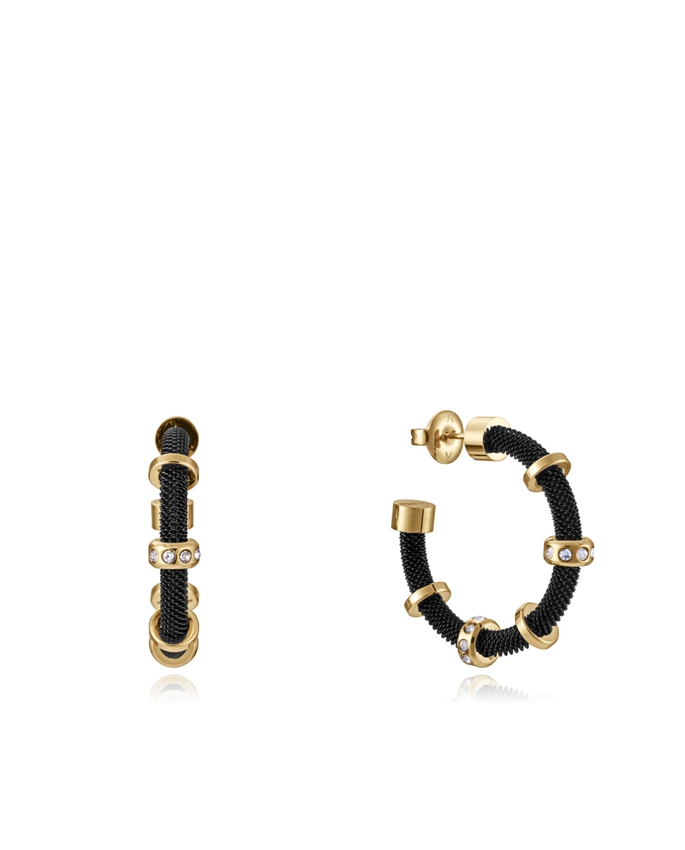 Pendientes chic de acero milanesa en ip negro,con detalles en acero ip dorado y circonitas blancas - Viceroy - Negro / Amarillo Negro / Amarillo-1