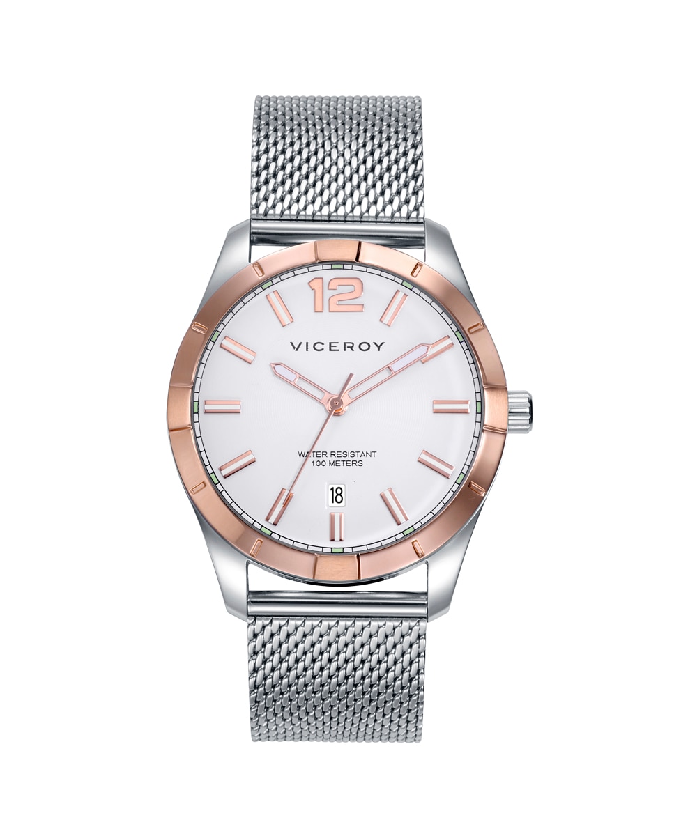 Imagen 0 de Reloj analógico de hombre magnum caja bicolor y malla milanesa de acero Plata