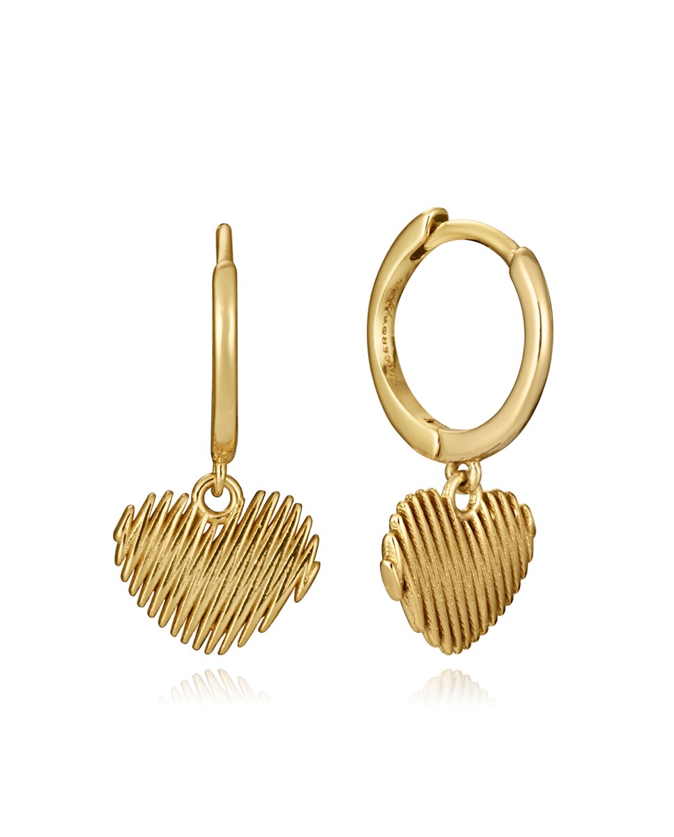 Pendientes Love De Plata Bañados En Oro Con Corazónes De Circonitas