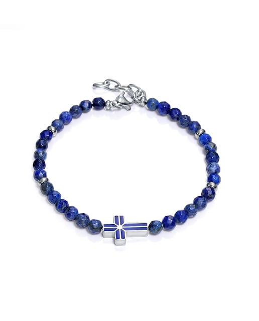 Imagen 0 de Pulsera con cruz de acero con piedras naturales