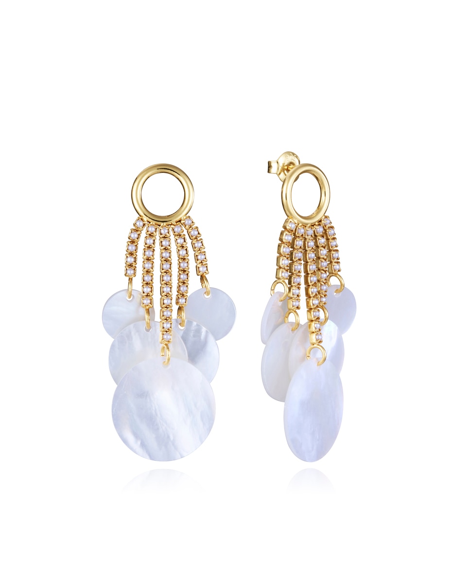 Pendientes elegant de plata de ley con baño de oro, abánico de perlas sintéticas y madre perla - Viceroy - Blanco Blanco-1