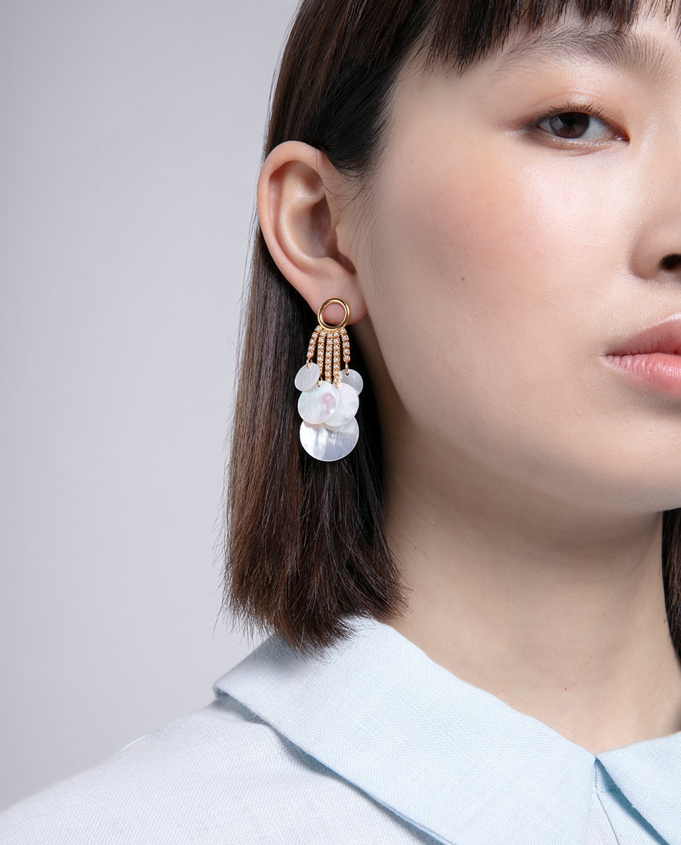 Pendientes elegant de plata de ley con baño de oro, abánico de perlas sintéticas y madre perla - Viceroy - Blanco Blanco-2