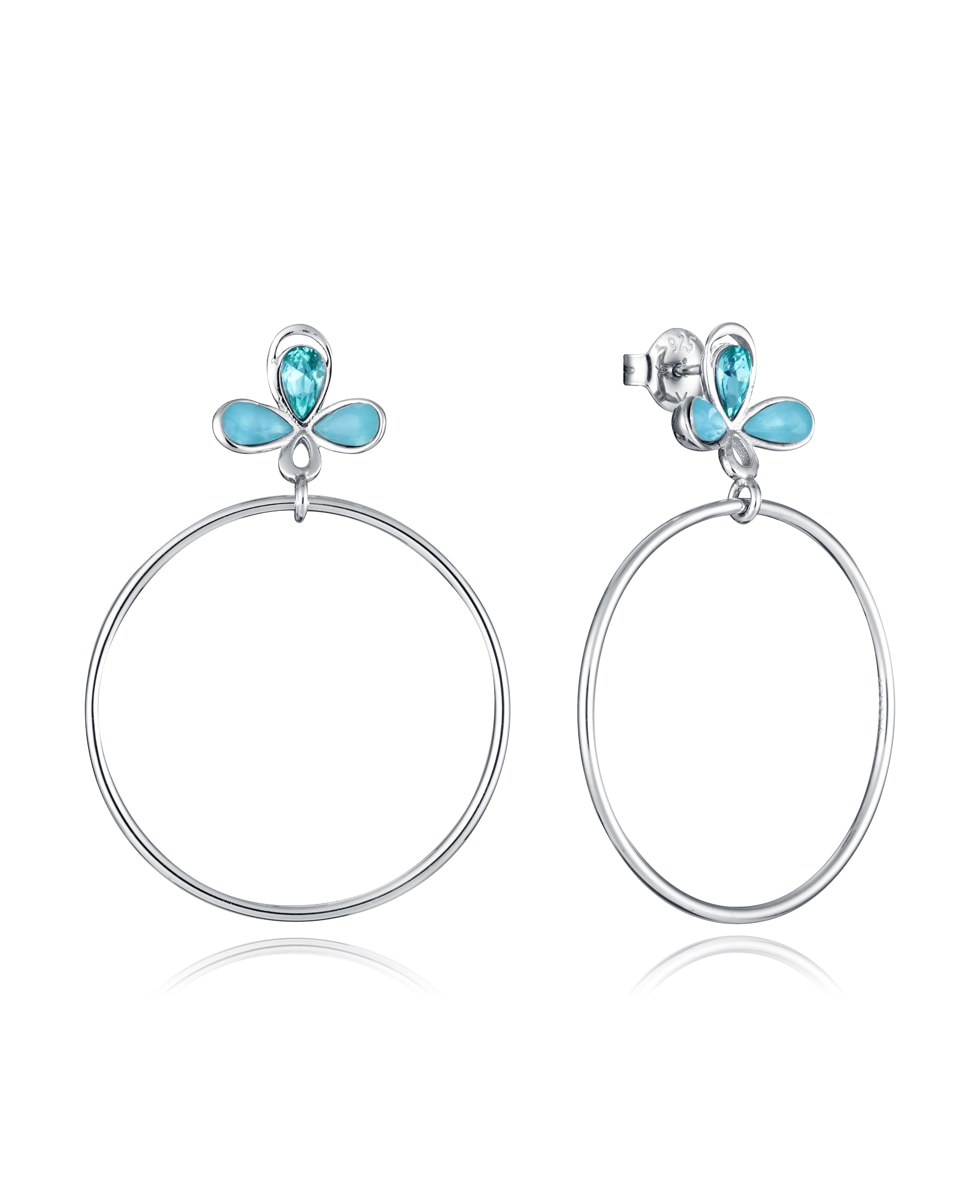 Pendientes trend de plata de ley con baño de rodio, flor con circonitas y aro colgante - Viceroy - Azul Azul-1