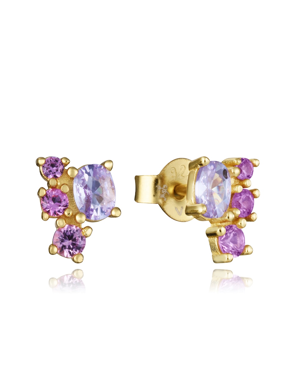 Pendientes trend de plata de ley con baño de oro y circonitas rosas Rosa Viceroy Rosa-1