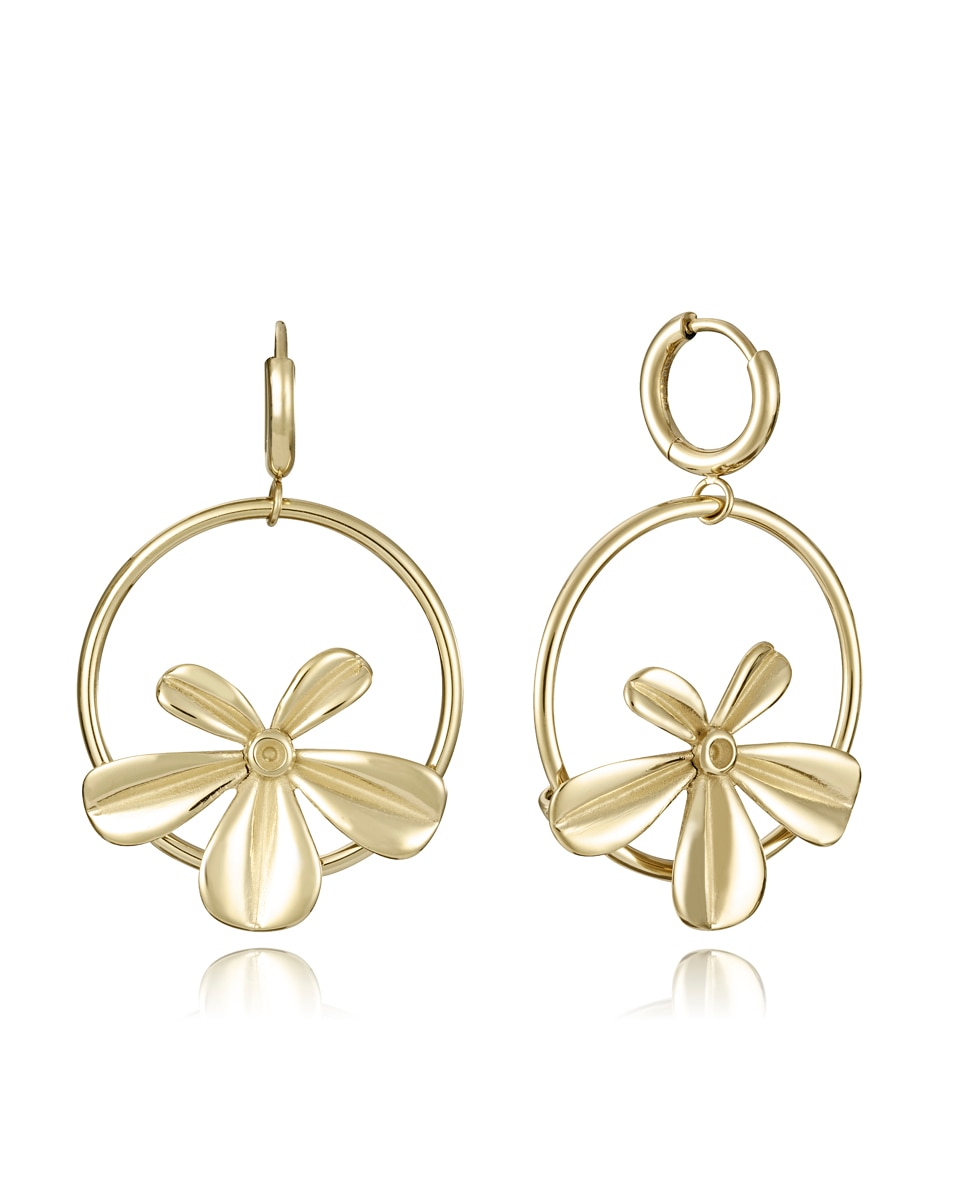 Imagen 0 de Pendientes chic de acero ip dorado, con aro con flor Dorado
