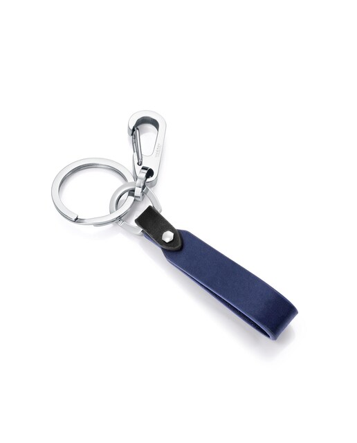 Imagen 0 de Llavero de hombre Magnum con motivo de acero de hombre y piel azul y negra